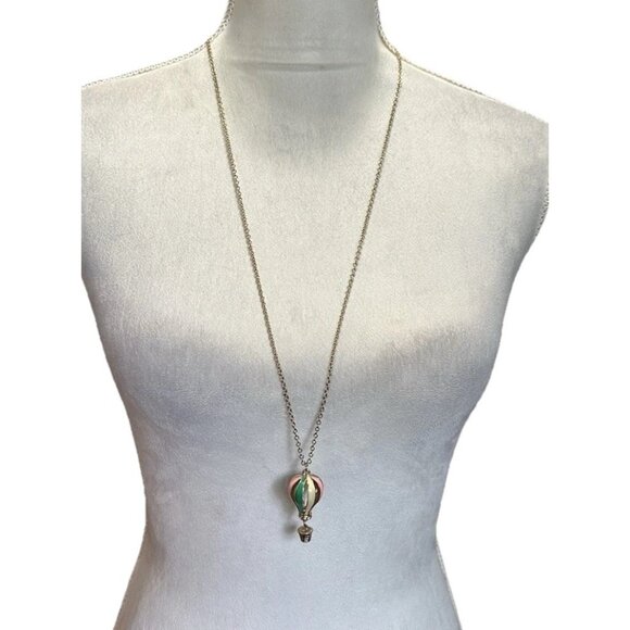 Necklace Up And Away Hot Air Balloon Gold Tone Pastel Enamel 34” Long Necklace - Picture 1 of 6